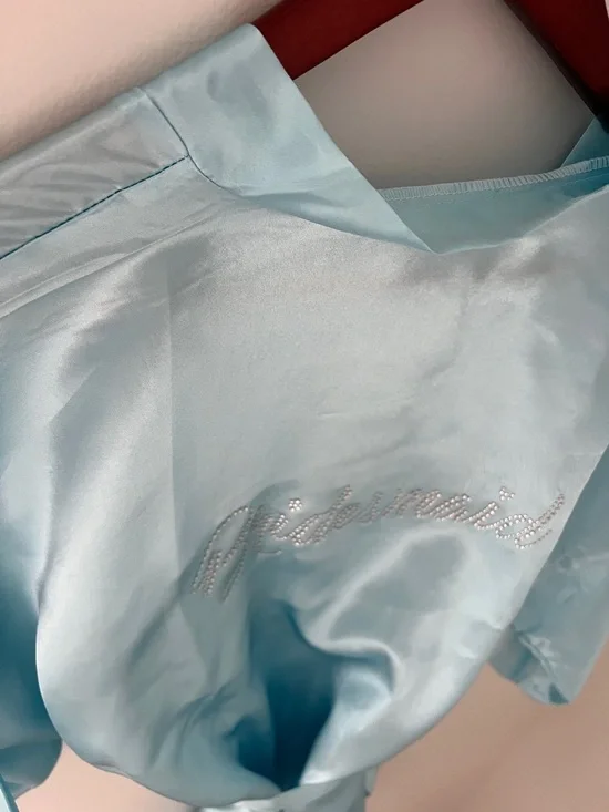 EPLAZA Acid Blue Satin Bridesmaid Rhinestone Robe Kimono Wrap for Women Size O/S - Picture 14 of 17